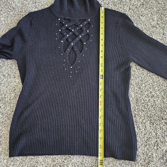 Newport  News Black Bling Turtleneck Sz Large Bodycon Y2K Whimsigoth Turtleneck - Picture 7 of 9